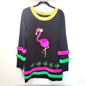 Holiday Time Women's Size Large Ugly Christmas Flamingo Sweater Festive Party